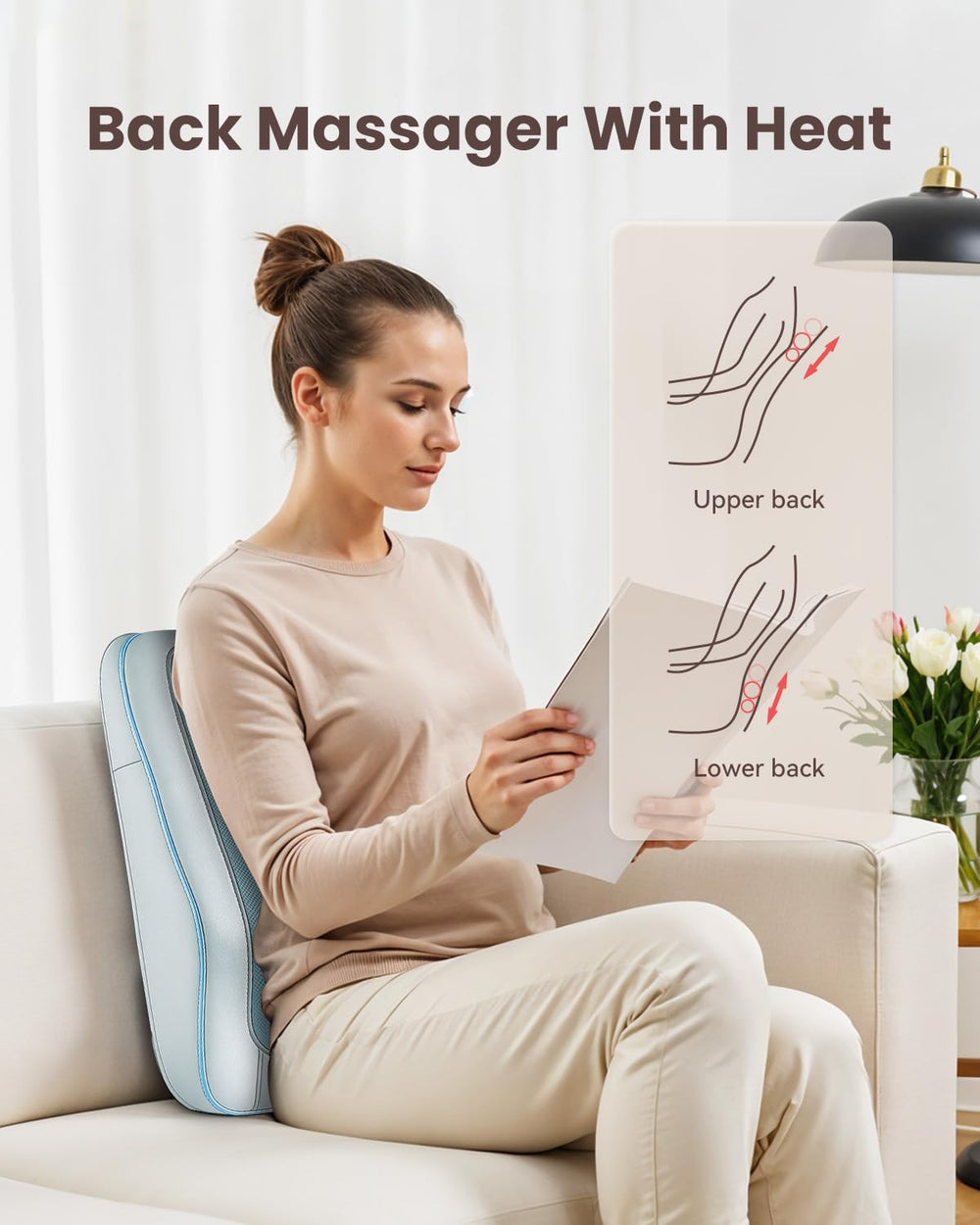 COMFIER Shiatsu back massager blue detachable flaps simplify cleaning and storage.