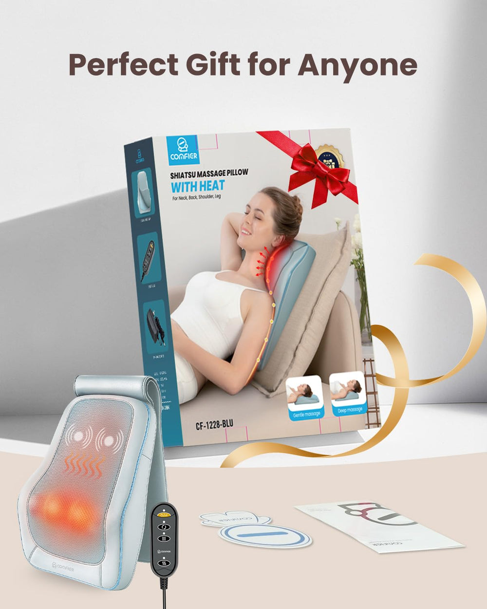 COMFIER Shiatsu back massager blue compact design for easy storage and cleaning.