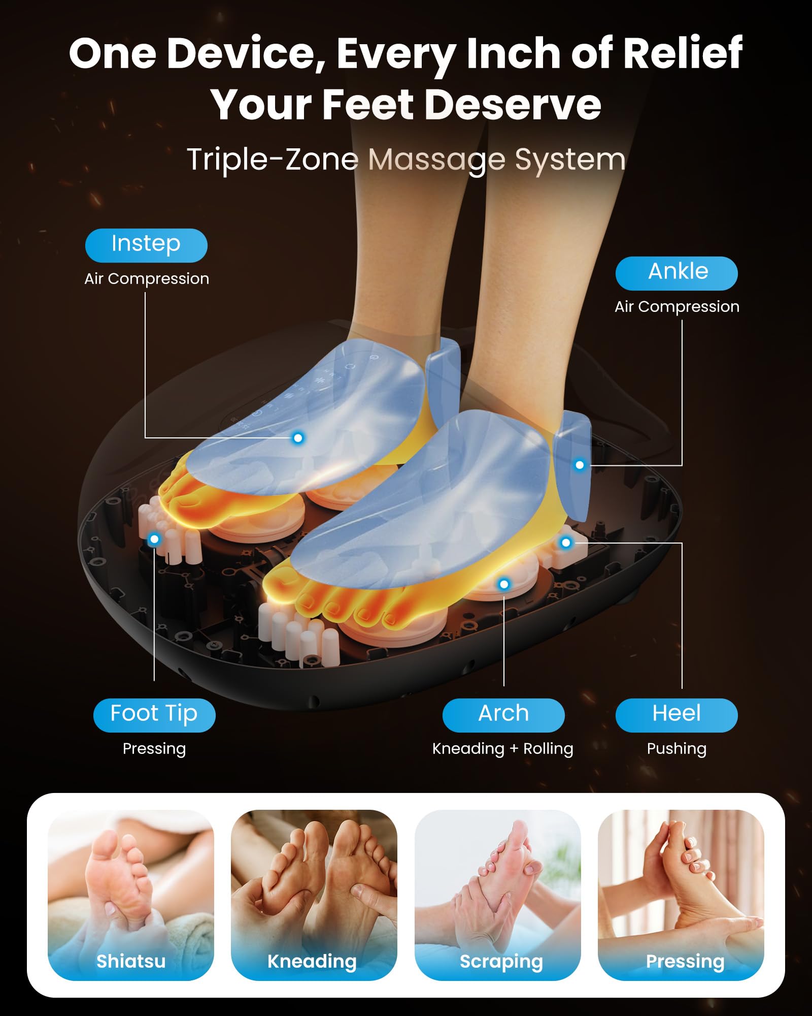 COMFIER 3D compression foot massager around feet delivers soothing pressure.