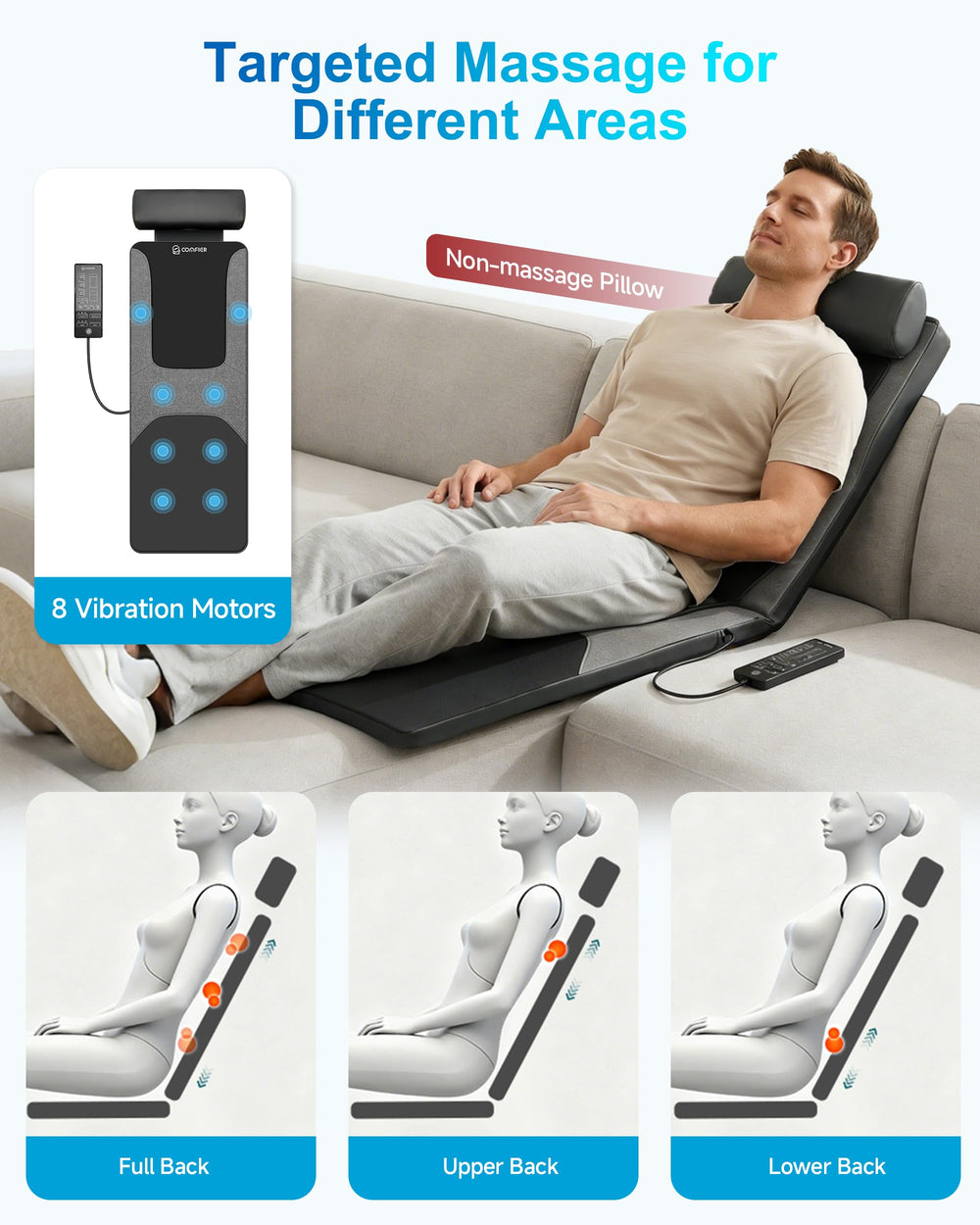 COMFIER adjustable pillow positions for neck and upper back targeting