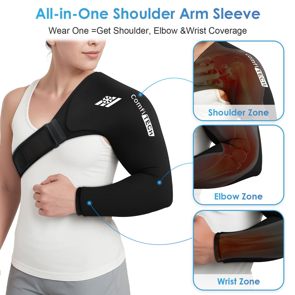 ComfiTECH shoulder-arm wrap features a flexible gel for steady contact across the shoulder and arm