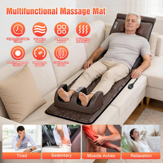 ComfyElect mat shows 12 vibration nodes for back and leg massage at home
