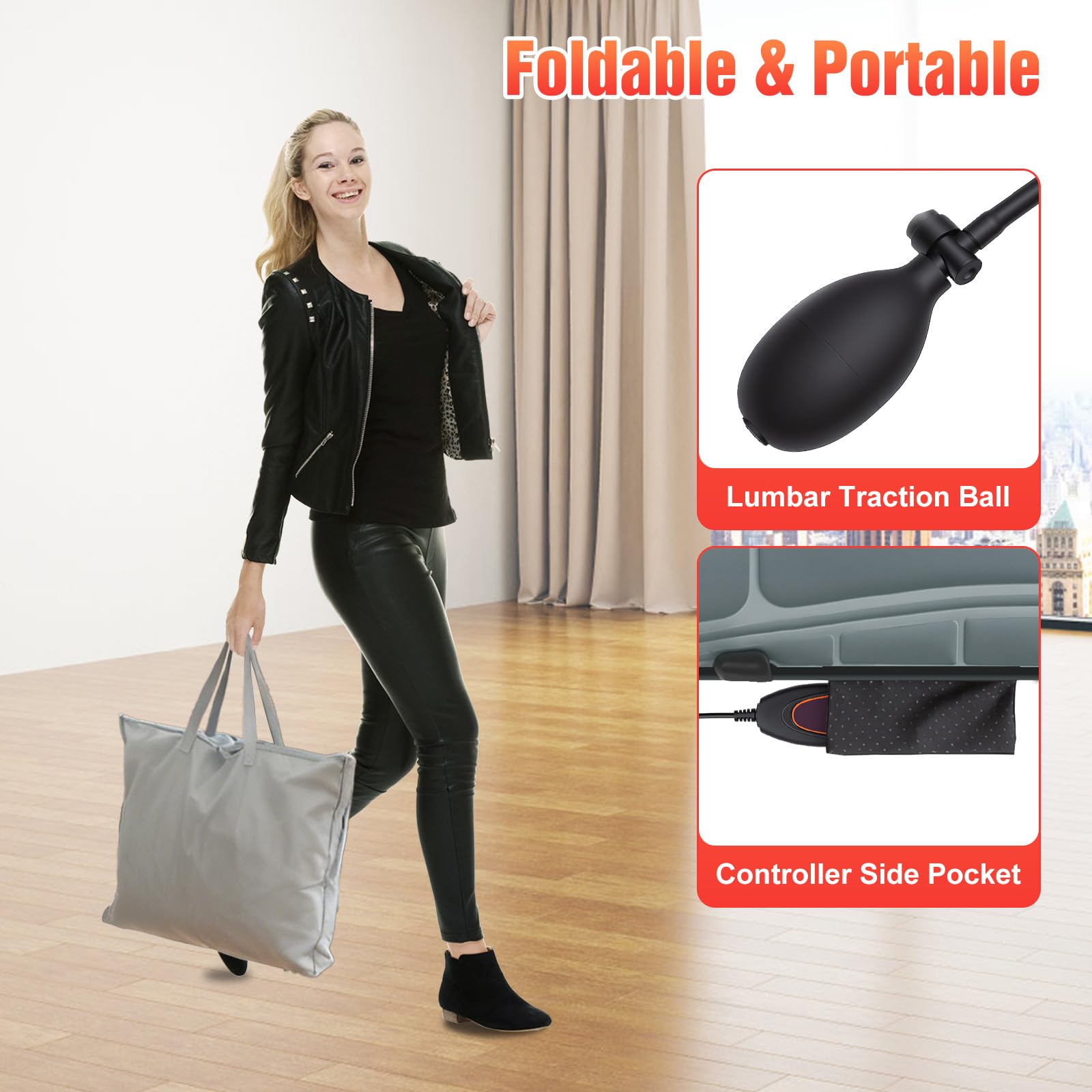 ComfyElect inflatable lumbar pillow supports adjustable back alignment during sessions.