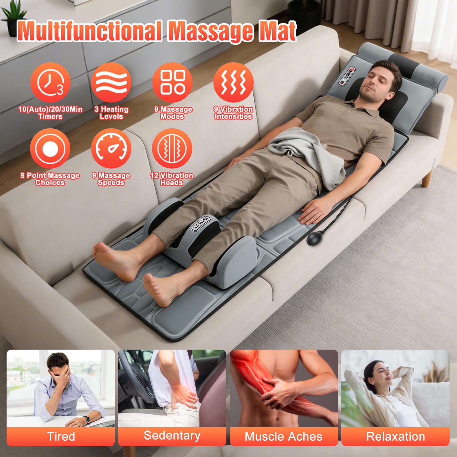 ComfyElect twelve massage nodes provide targeted back and leg relief.