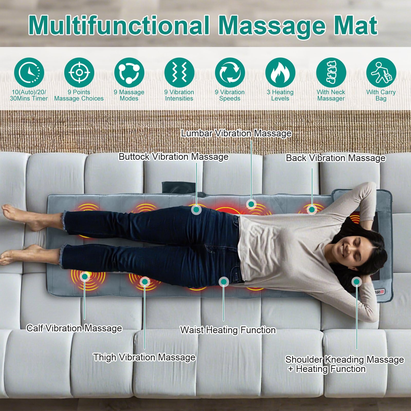 ComfyElect full body massage mat hips for muscle relief at home.