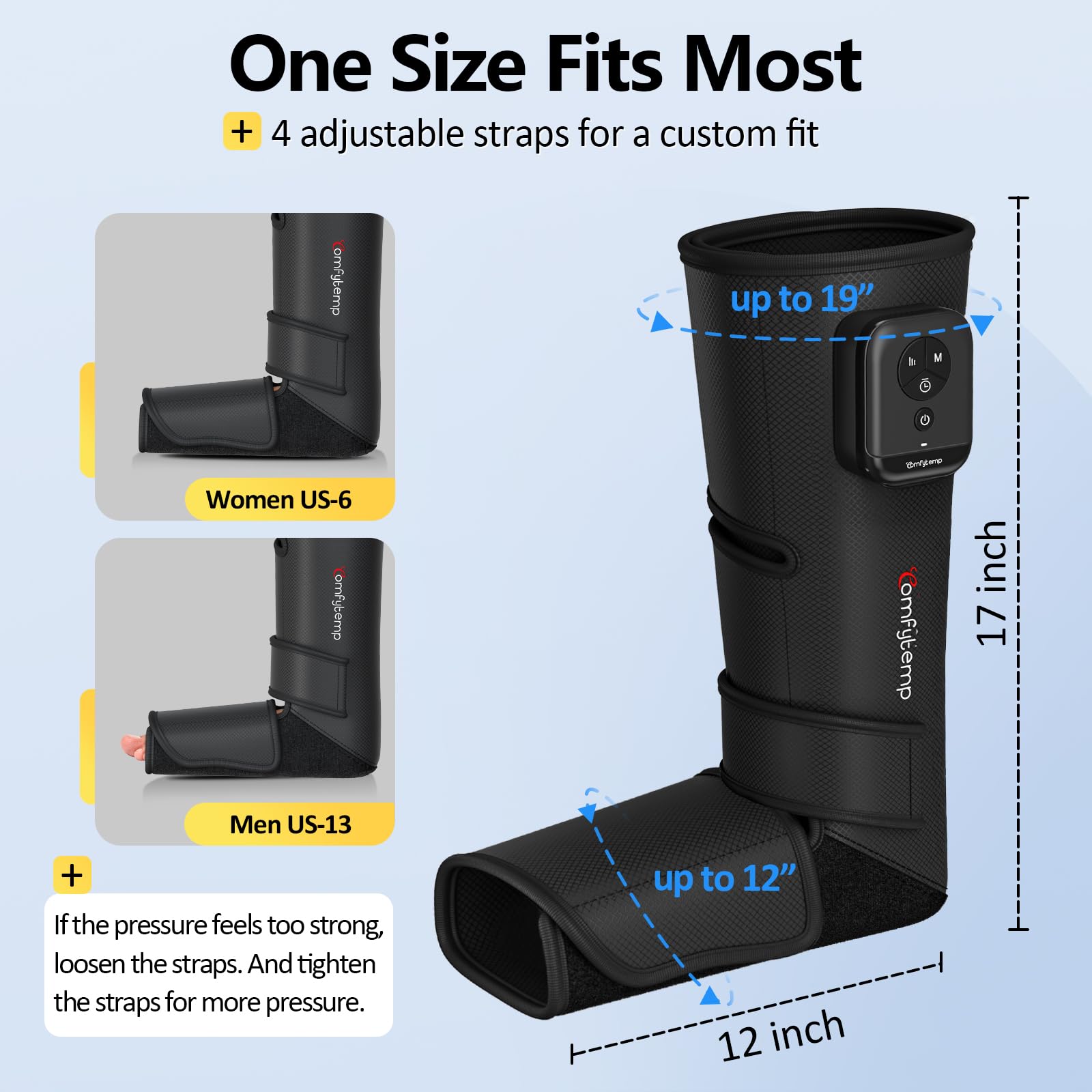 Comfytemp K1011 adjustable straps ensure secure lower leg wrap