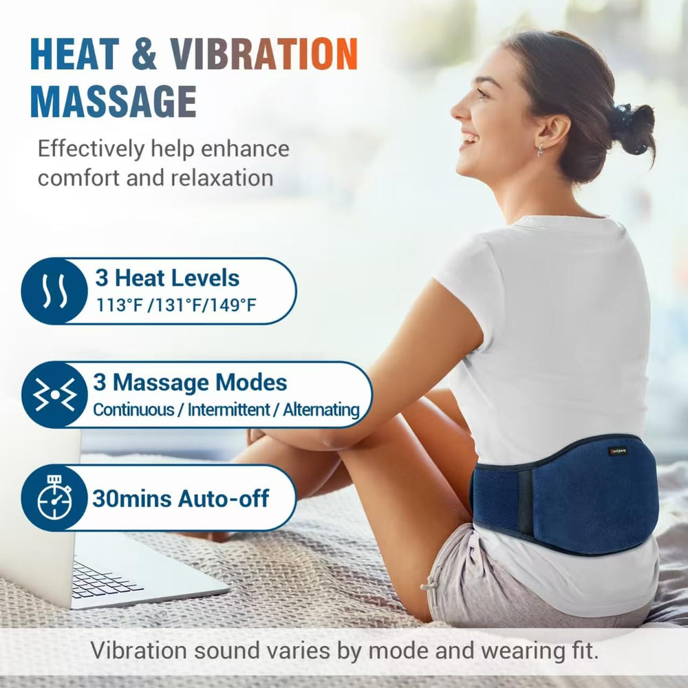 Comfytemp back wrap massage mode closeup shows soothing vibrations