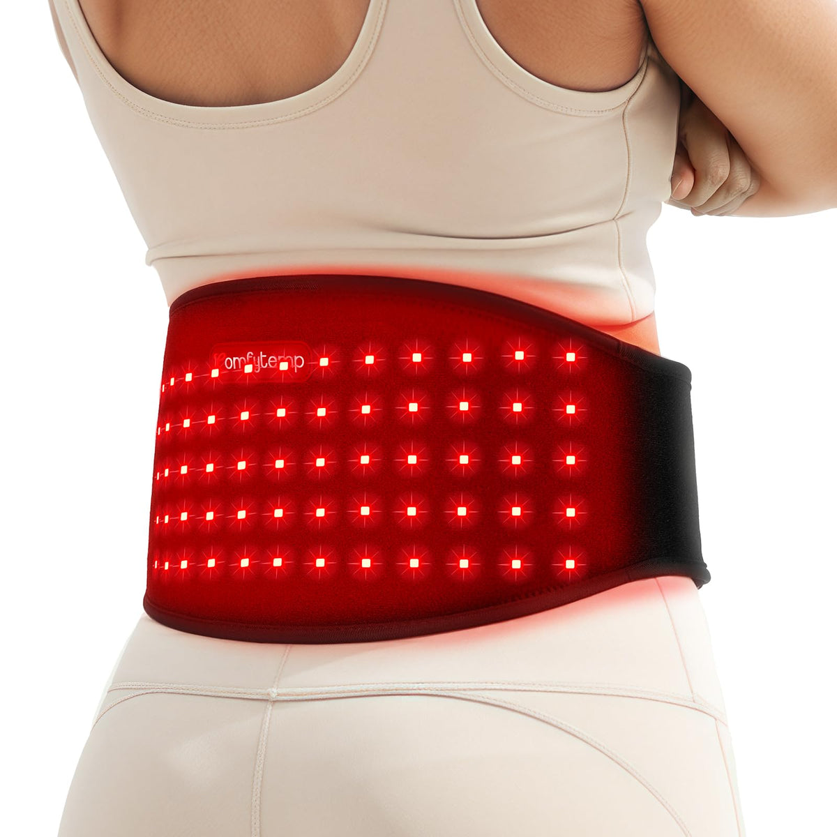 Comfytemp belt front view showing portable design for on-the-go light therapy