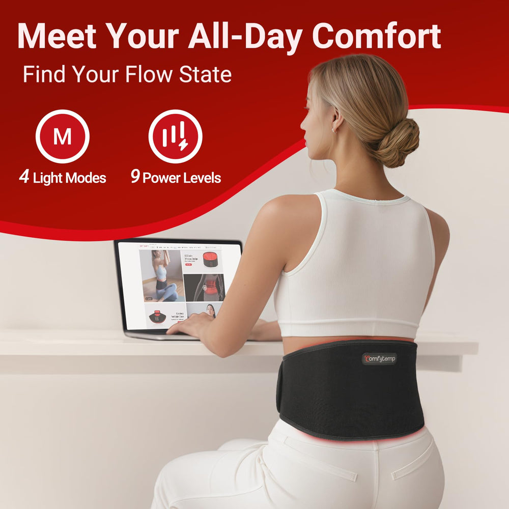Comfytemp belt wearable on waist demonstrates discreet wear under clothing