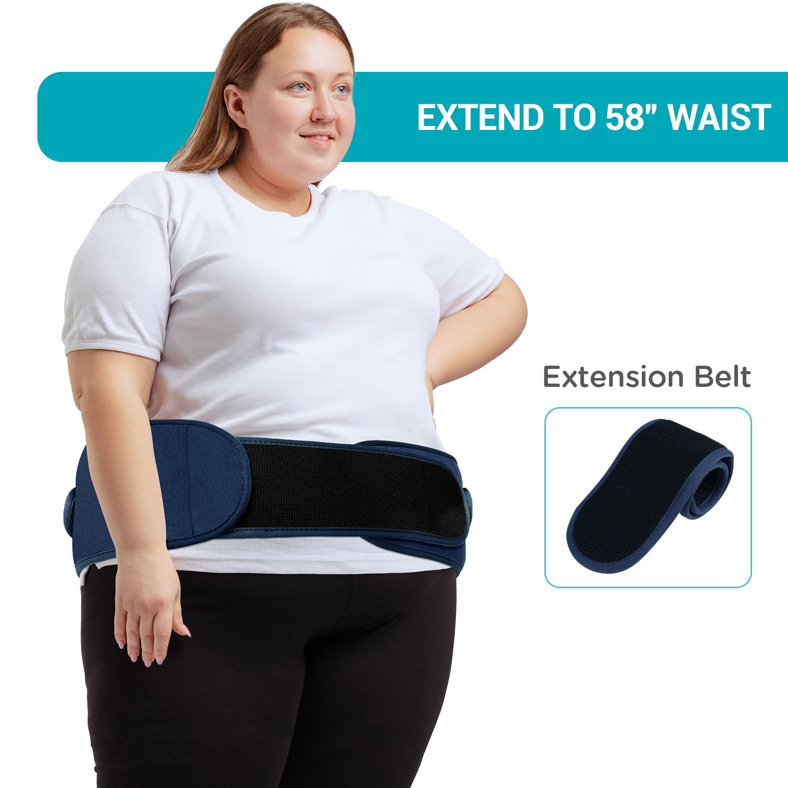 Comfytemp blue fabric back pad used for targeted warmth on the lower back.