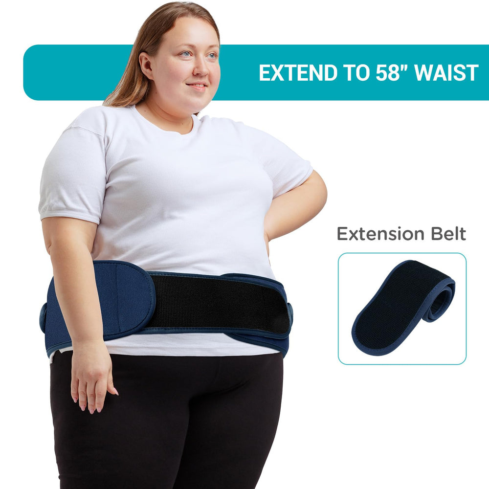 Comfytemp blue fabric back pad used for targeted warmth on the lower back.