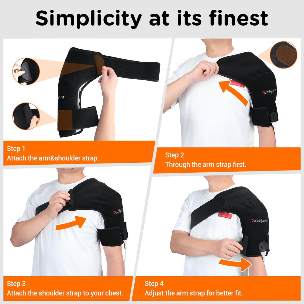 Comfytemp Shoulder Heating Pad in use, relaxing warmth during daily routines