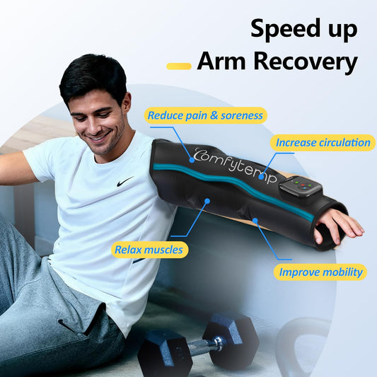 Comfytemp cordless arm massage sleeve with battery for portable relief.