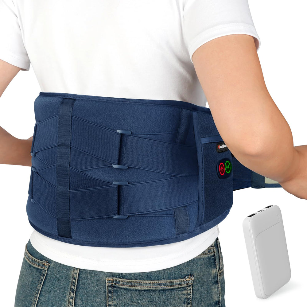 Comfytemp cordless back heating pad in use, providing hands-free warmth for daily tasks.