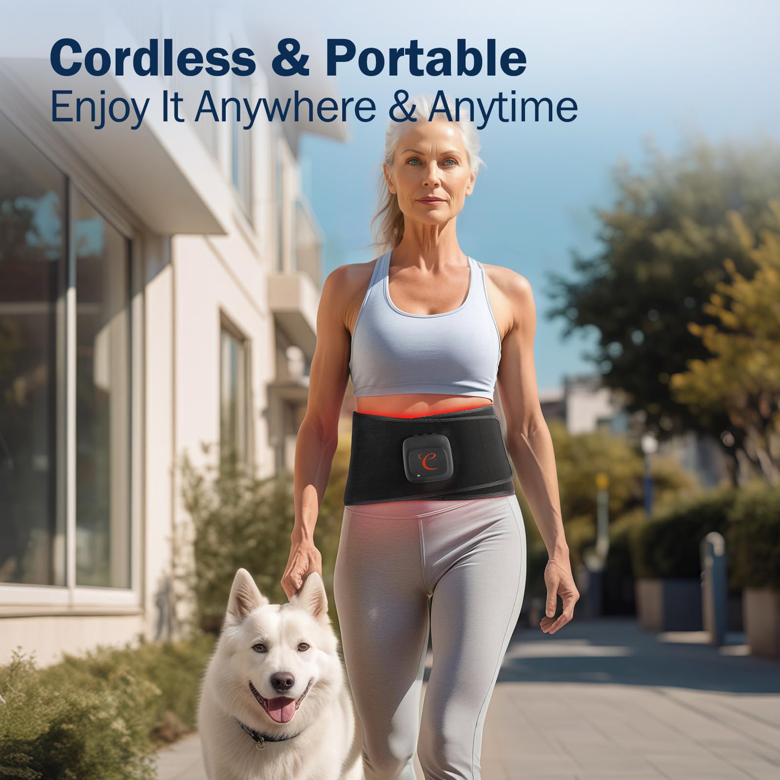 Comfytemp cordless red light belt worn around the waist for easy daily relief.