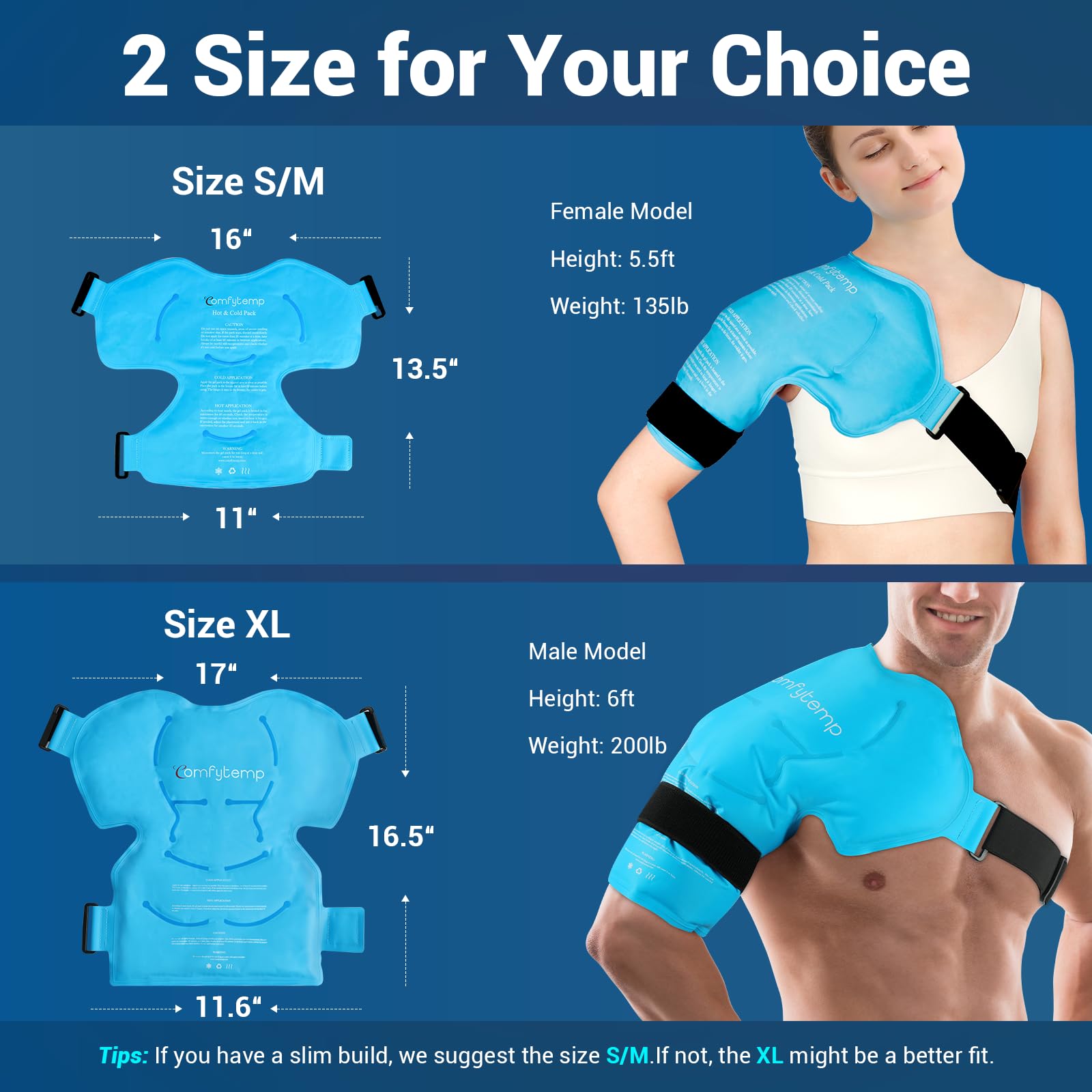 Comfytemp dual-fabric ice pack showing skin-friendly contact and deeper cooling.