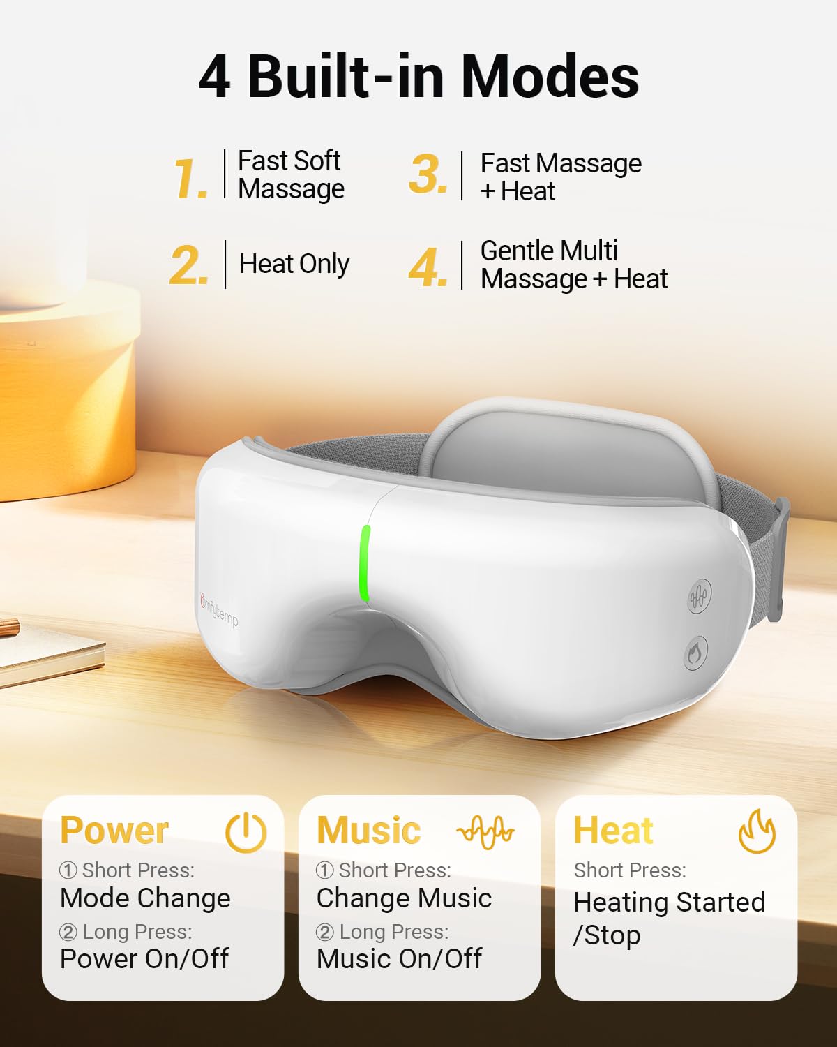 Comfytemp Eye Massager battery indicator shows power level