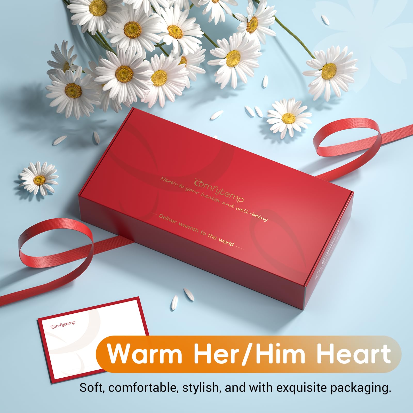 Comfytemp heat pad covers abdomen for broad, comfortable warmth.