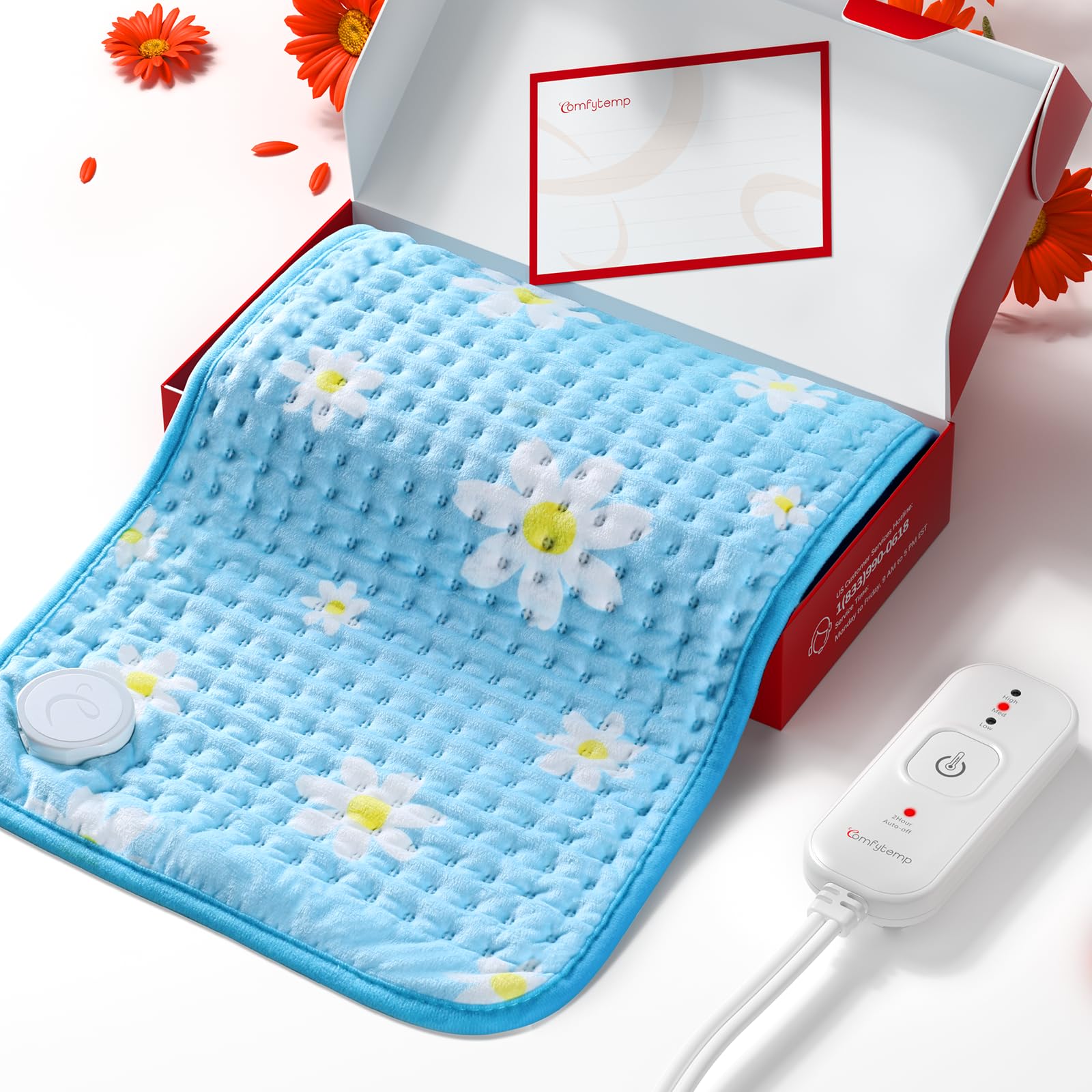 Comfytemp flower heat pad front view with vibrant colors for cozy warmth.