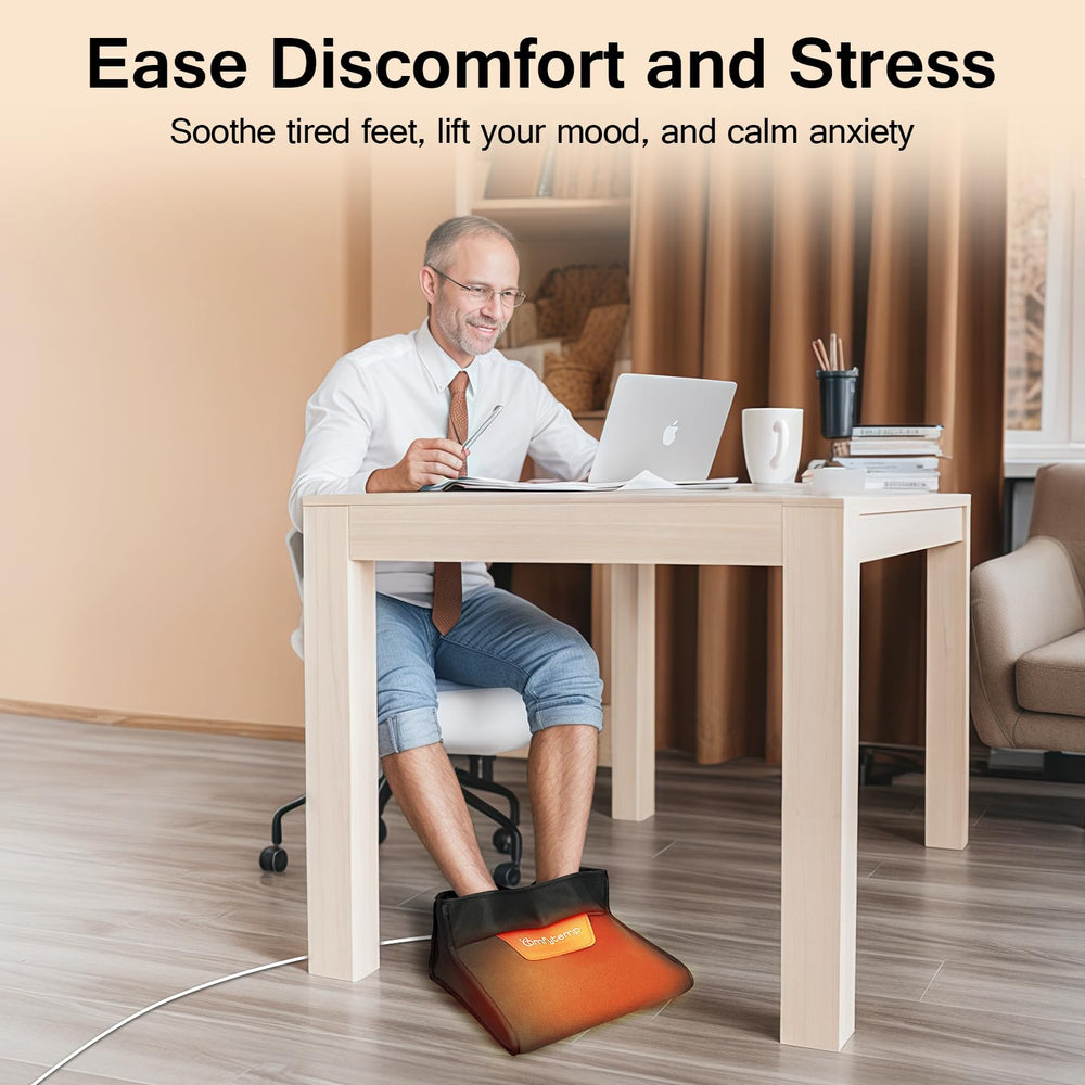 Front view of the Comfytemp foot warmer highlights compact under-desk design.
