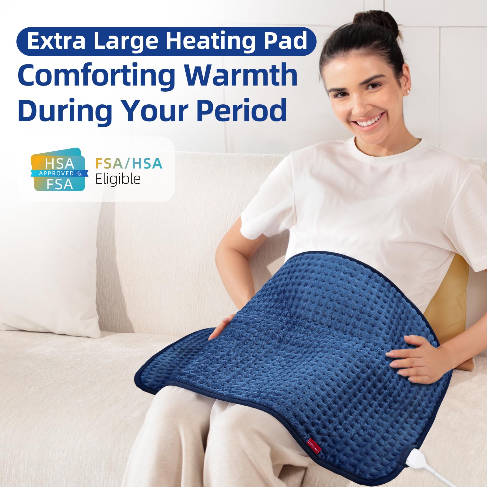 Comfytemp full-body XL heating pad 33x17 inches delivers even heat across large area.
