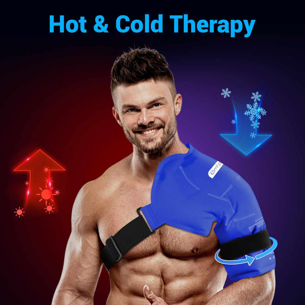 Comfytemp gel pack size shown for big-coverage relief on the shoulder