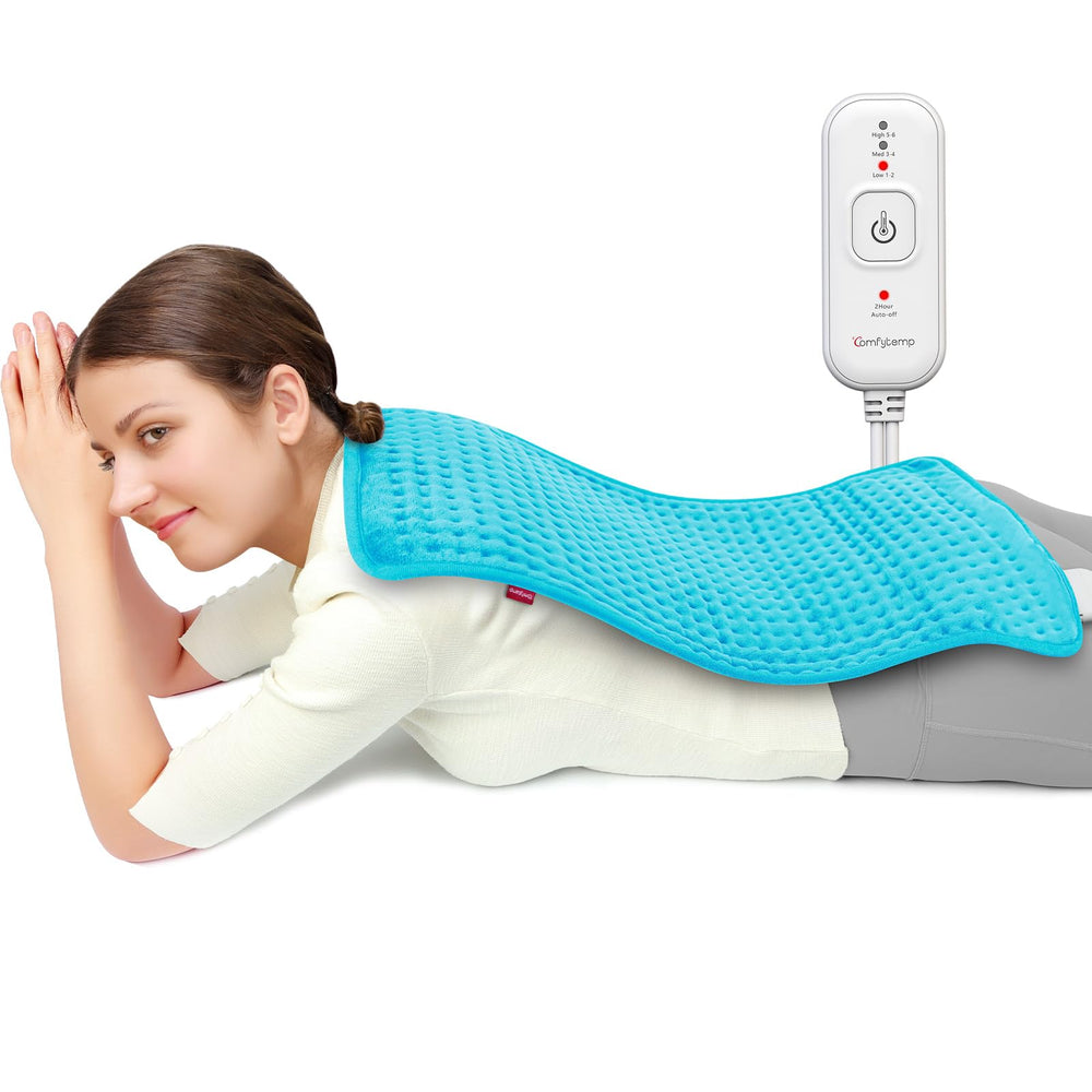 Comfytemp heating pad covers back and shoulders for soothing warmth after activity.