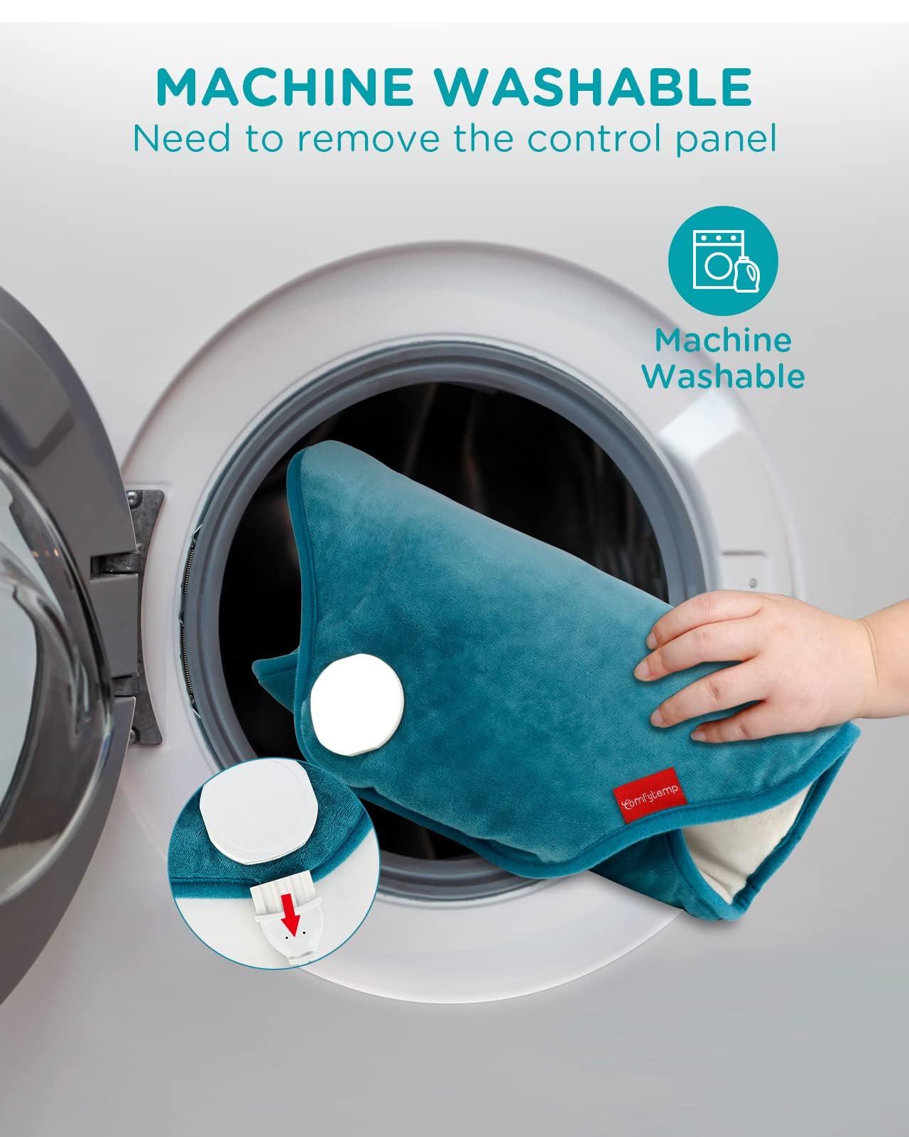Comfytemp machine-washable cover simplifies cleaning after use.