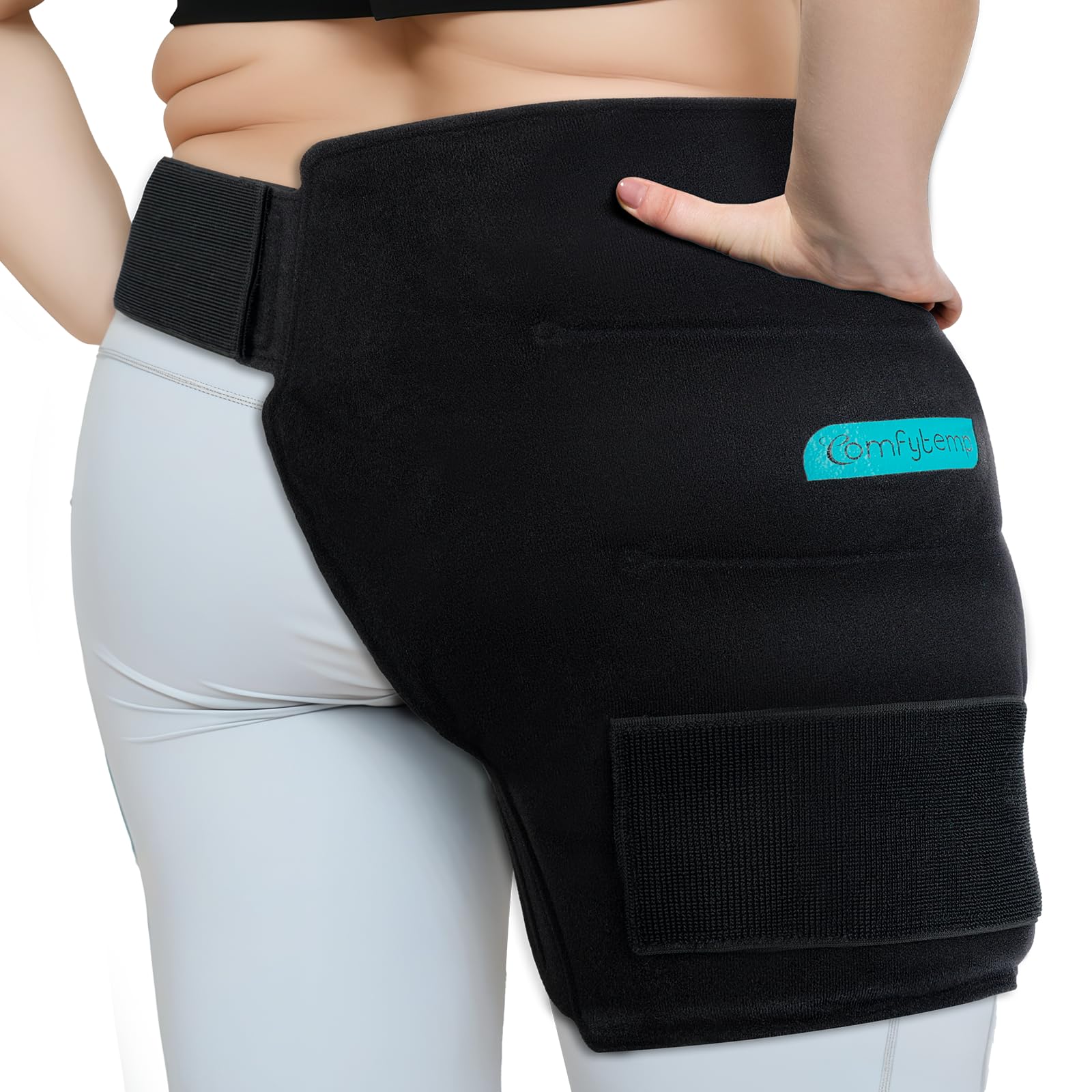 Comfytemp hip wrap coverage highlights full hip area for targeted cooling.