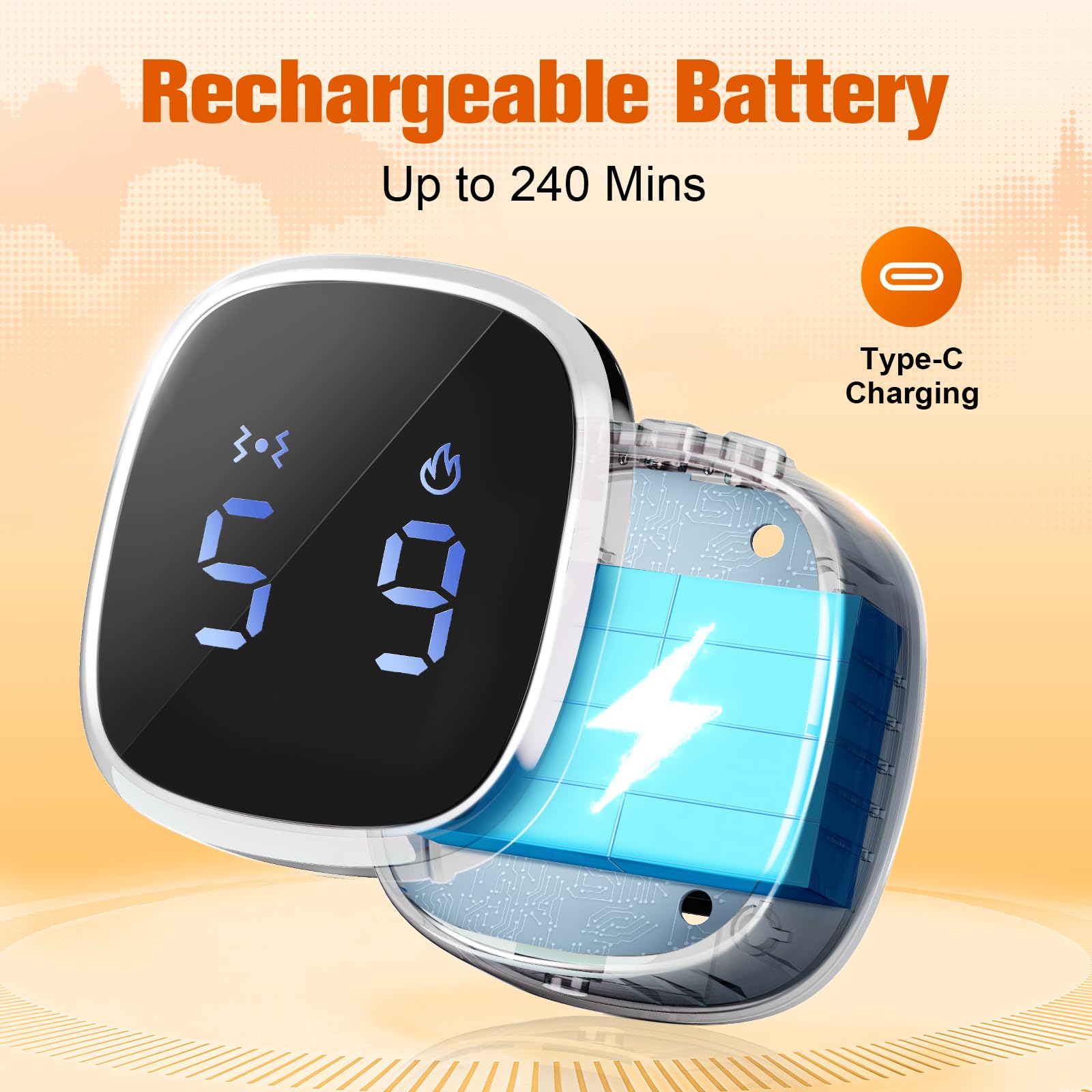 Comfytemp cordless massager shows long battery life up to 240 minutes.