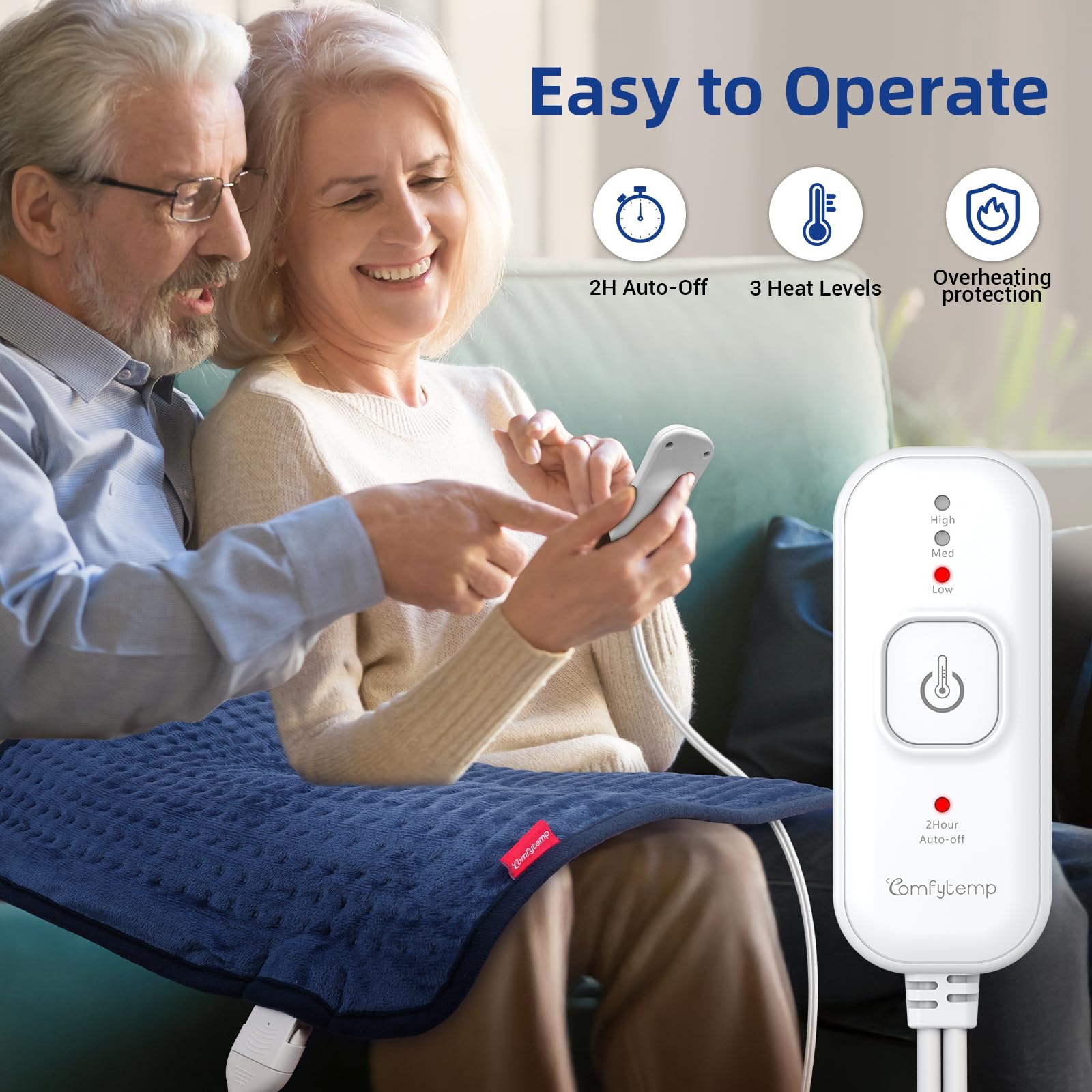 Comfytemp knee XL heating pad provides warmth for leg recovery and comfort.