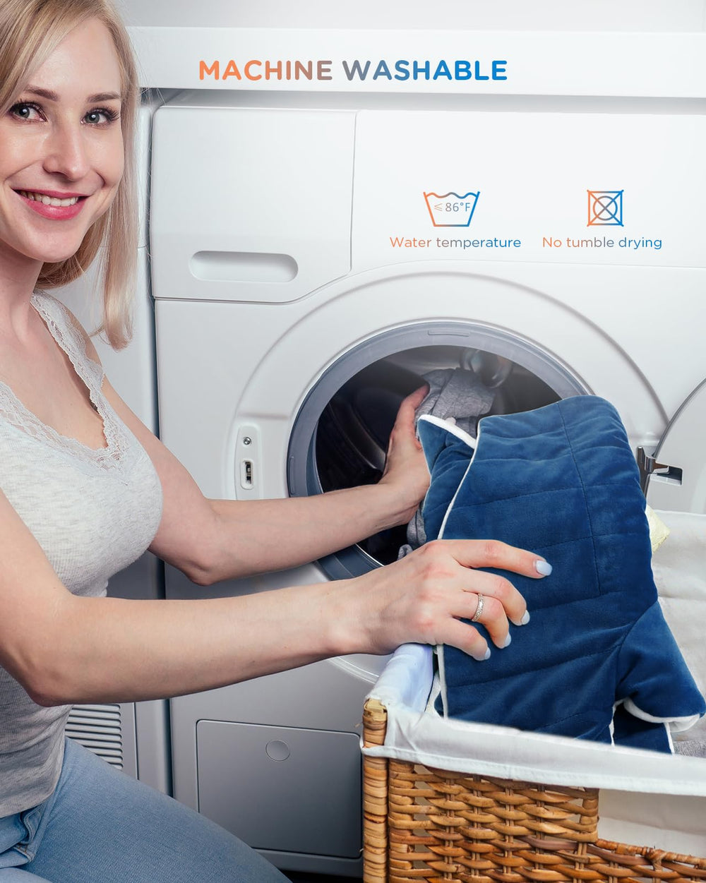 Comfytemp machine-washable cover with removable controller for easy care.