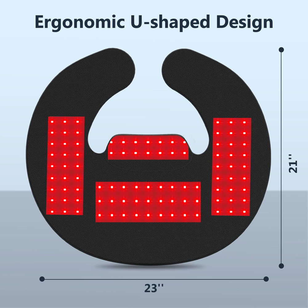 Comfytemp near-infrared therapy pad applied to upper back for deep warmth