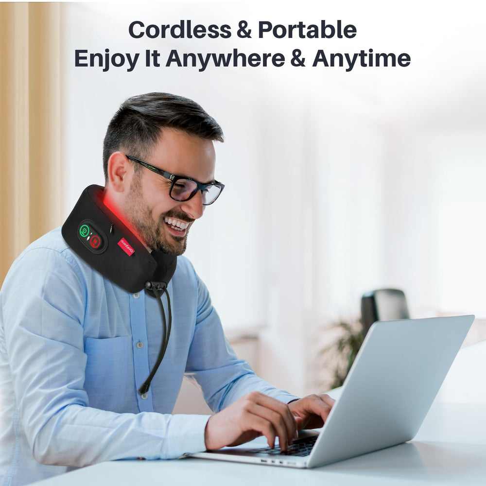 Comfytemp neck wrap worn during activities for convenient therapy sessions.