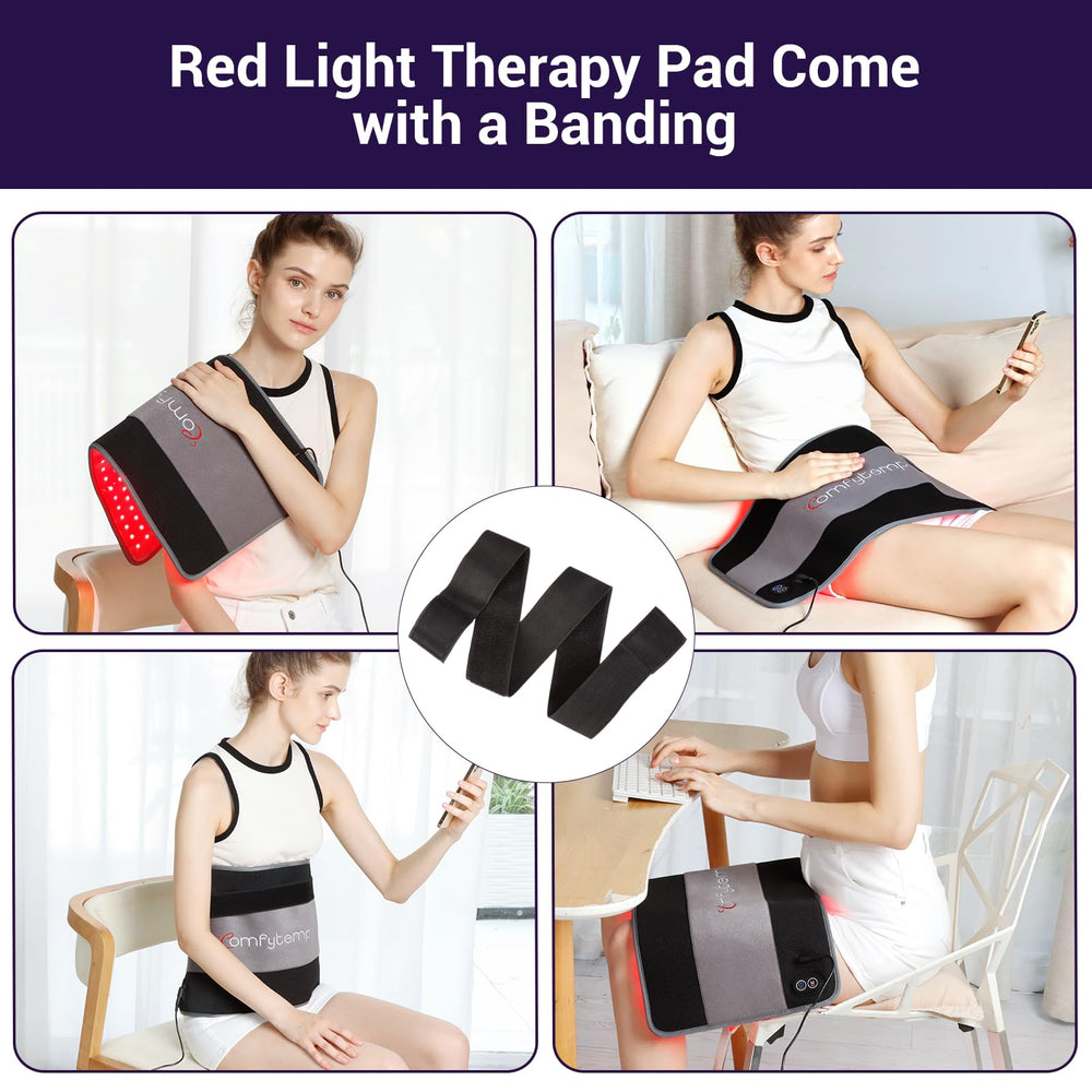 Comfytemp pad with waist strap enables hands-free, adjustable positioning.