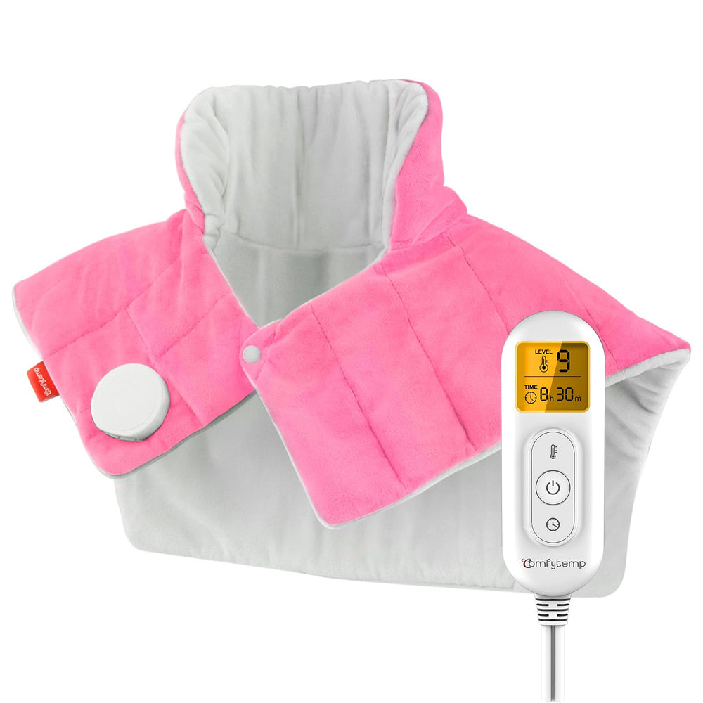 Comfytemp pink neck-shoulders heating wrap delivers cozy warmth around the upper body.