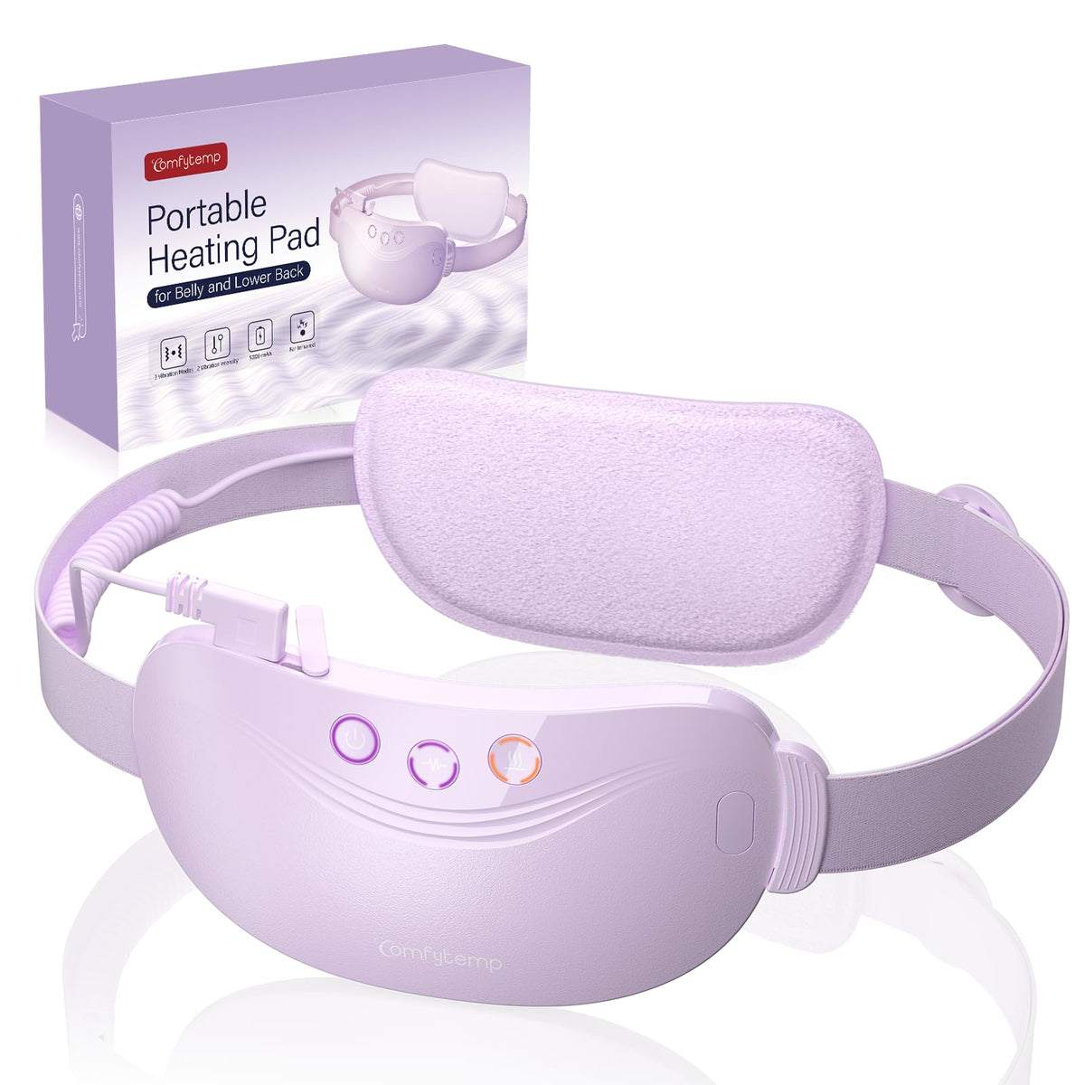 Comfytemp portable belly-back heating pad provides cordless warmth for menstrual comfort.
