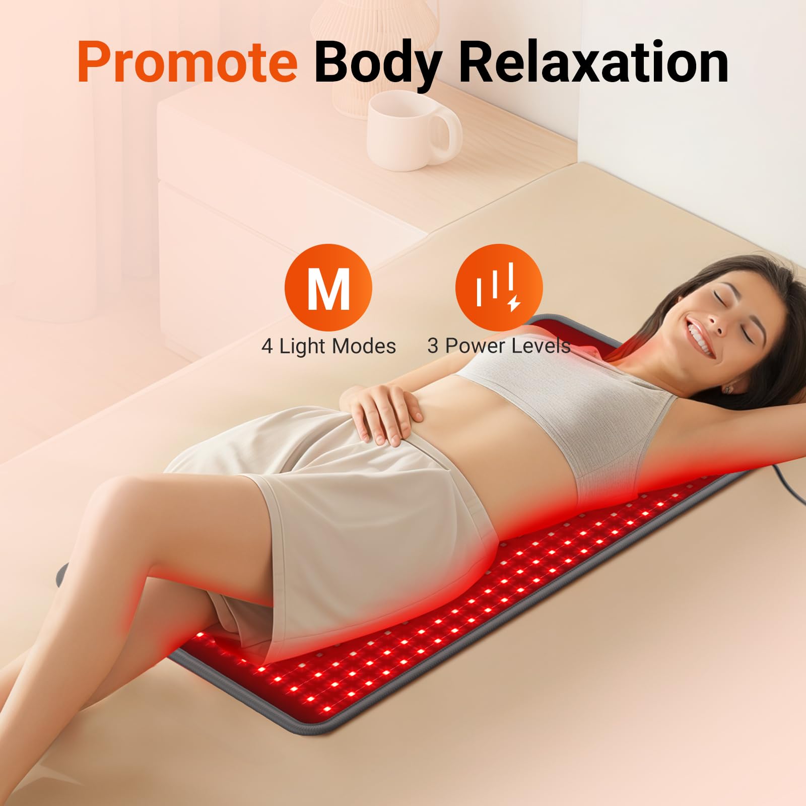 Comfytemp red light mat displaying four modes and three intensity levels