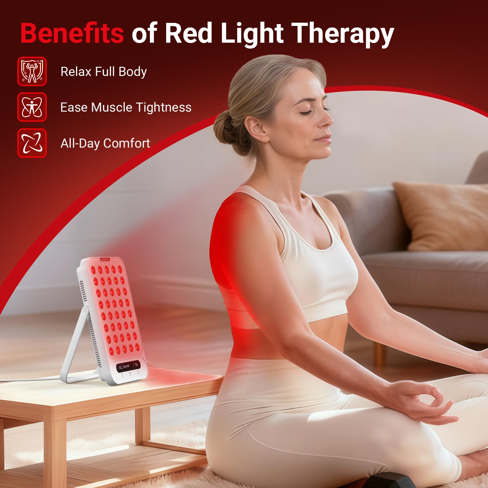 Comfytemp red light panel with adjustable stand for versatile targeting.