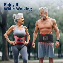 Comfytemp belt in use on the lower back showing flexible coverage.