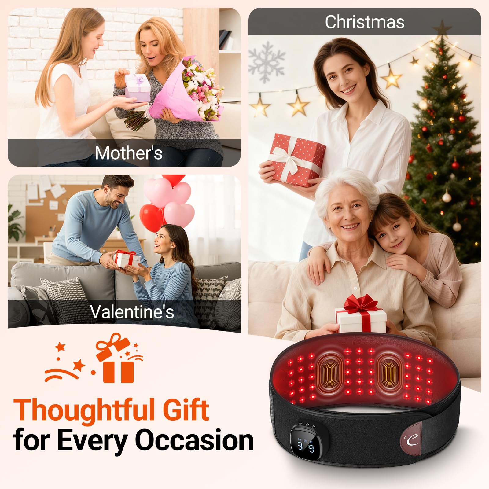 Comfytemp red light belt in use during work supports hands-free relaxation.