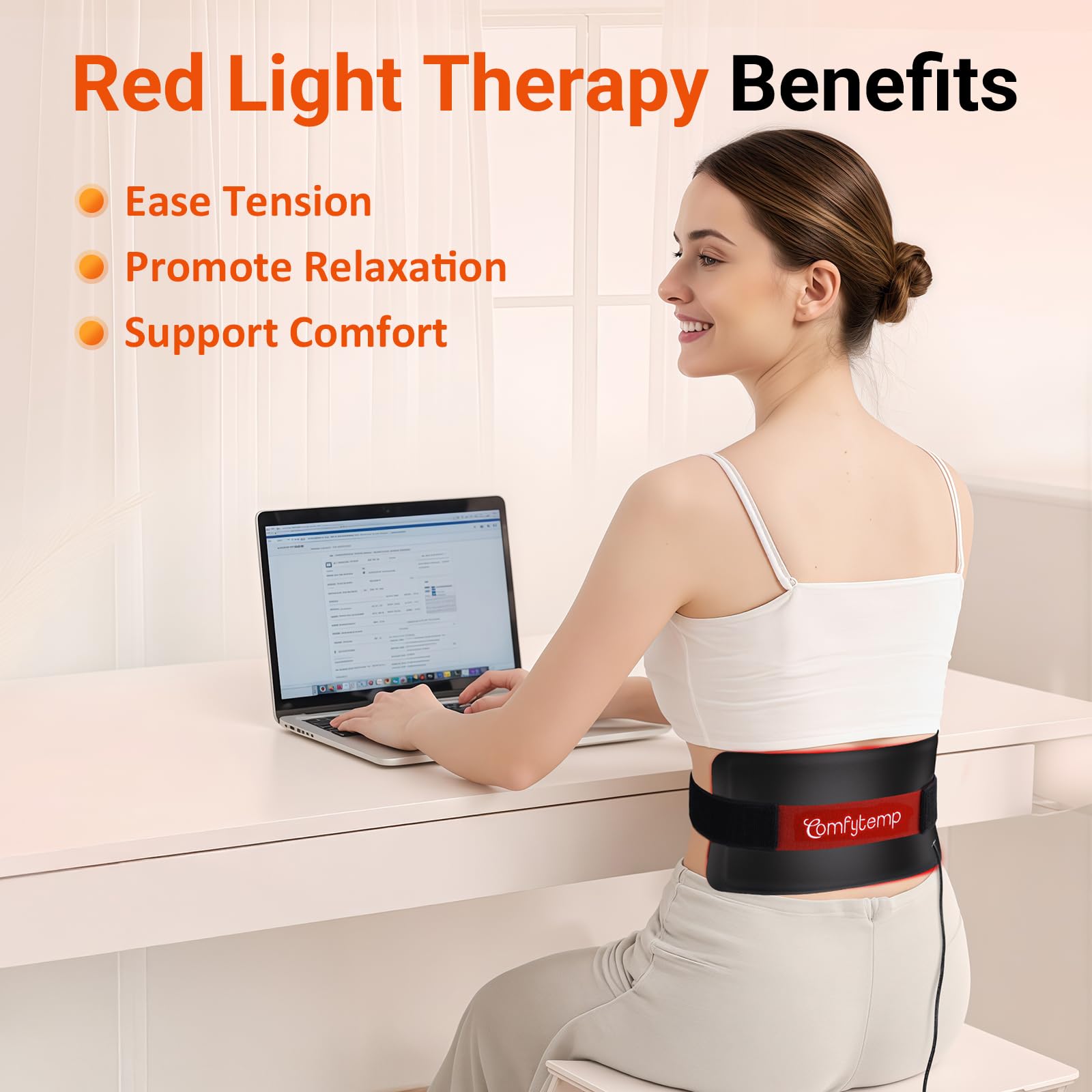 Comfytemp red light wrap on shoulders and arms provides soothing warmth.