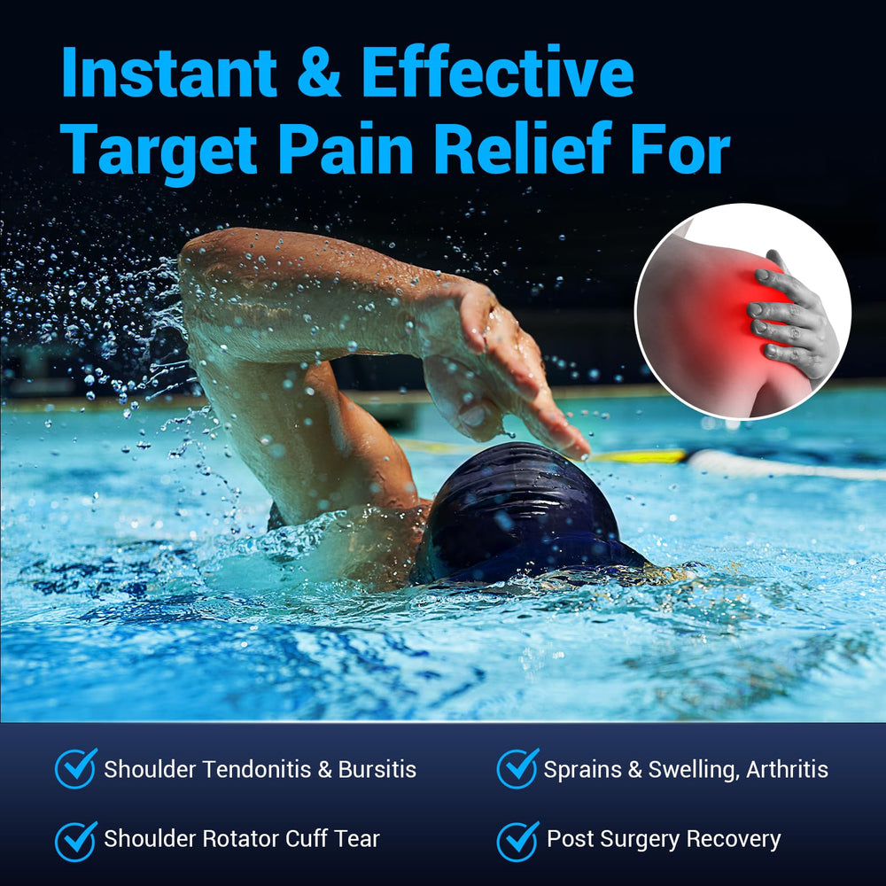Comfytemp reusable gel pack pictured for multi-use on back, knee, or shoulder