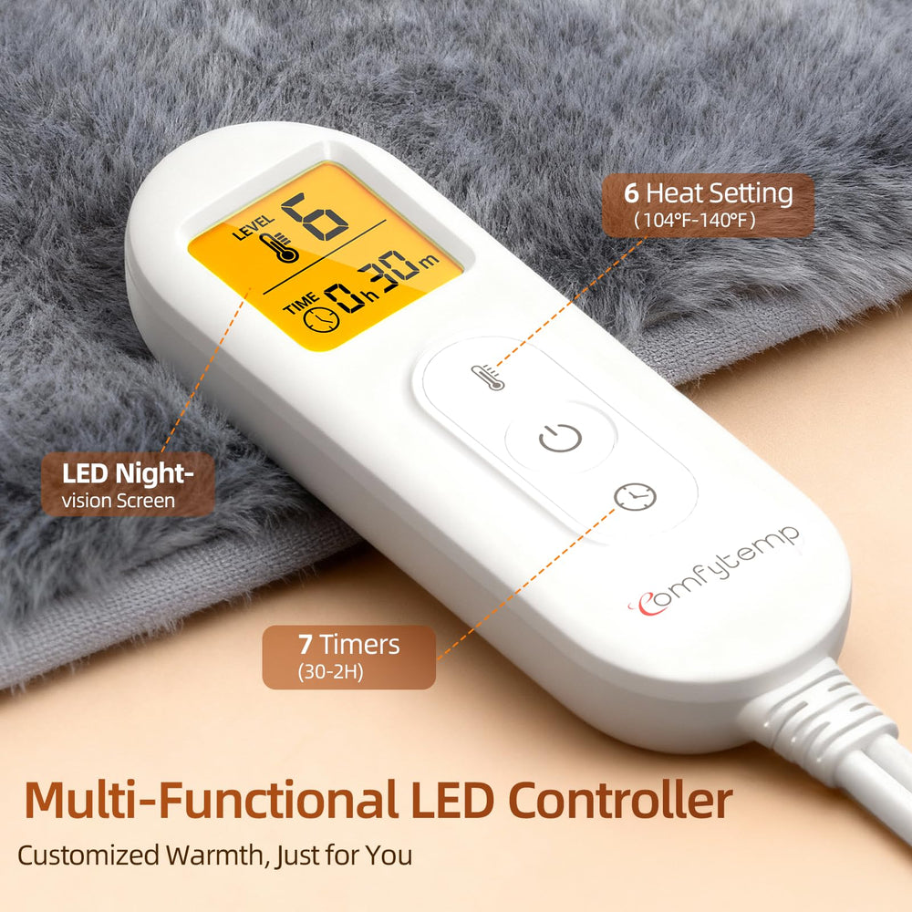 Comfytemp seven timer options allow flexible warming sessions.