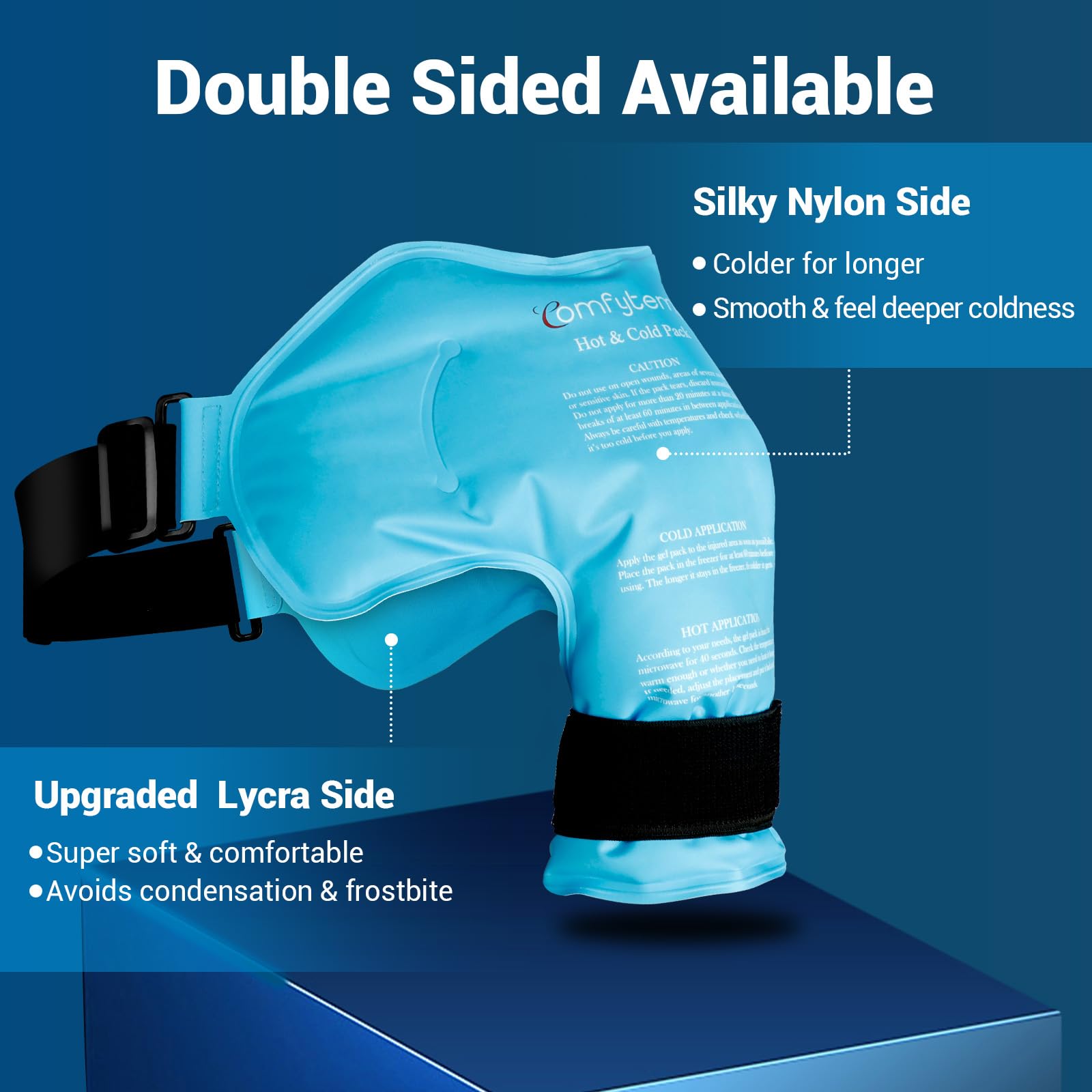 Comfytemp shoulder wrap with adjustable strap securing hands-free use.
