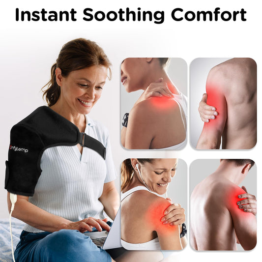 Comfytemp Shoulder Wrap, adjustable strap shown, supports daily comfort and movement