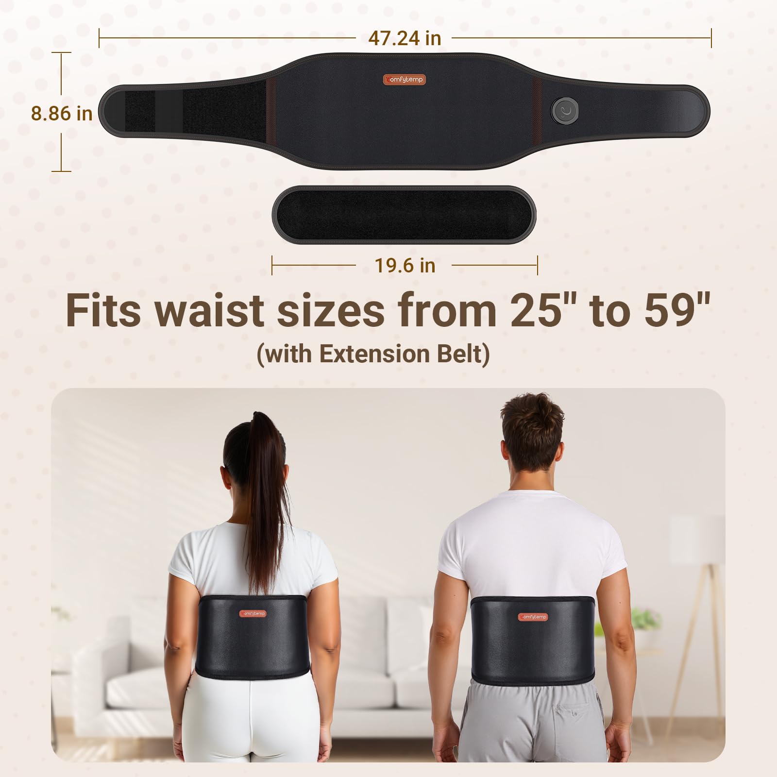 Comfytemp slim belt silhouette lies unobtrusively under clothing.