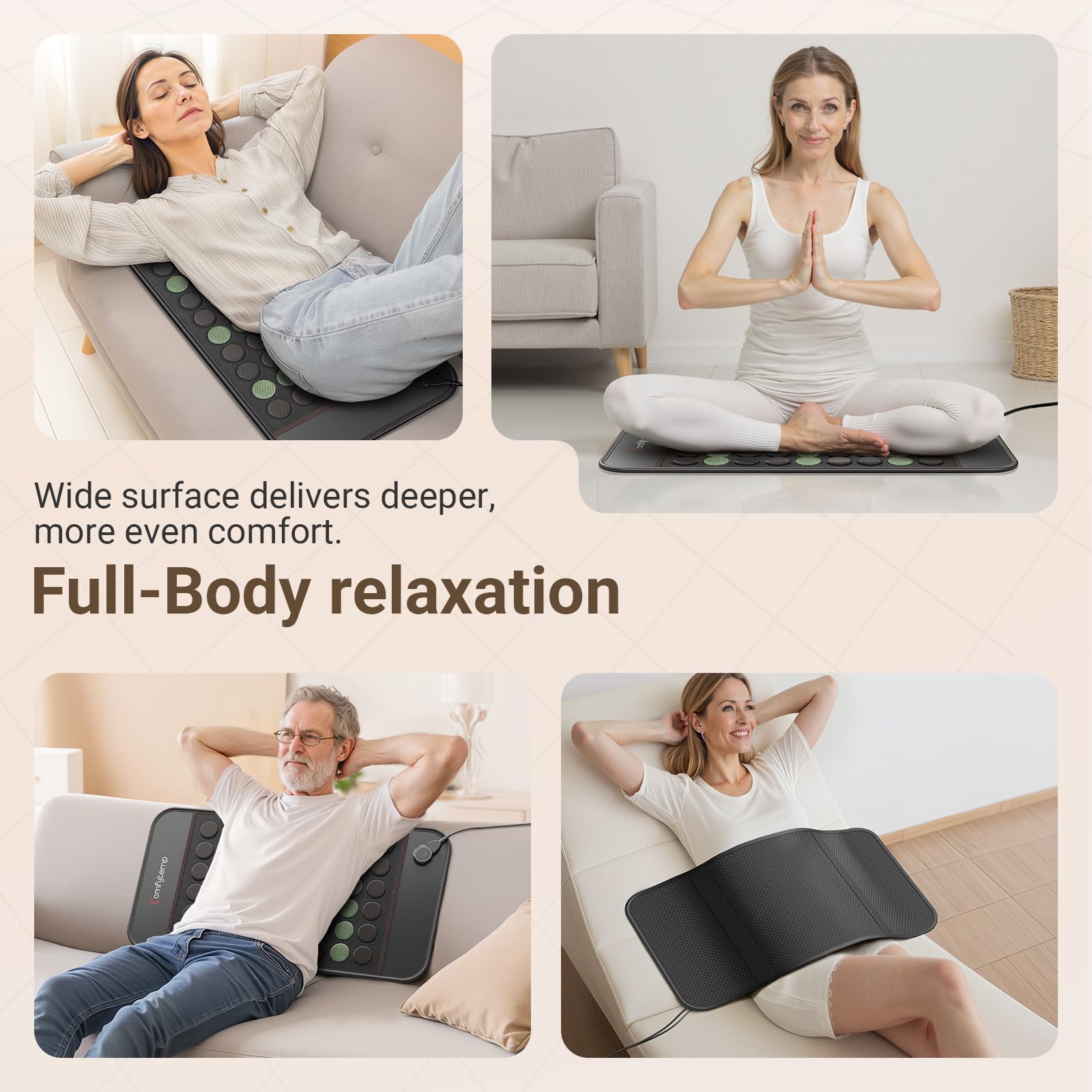 Comfytemp soft-cover design enhances comfort during extended sessions.