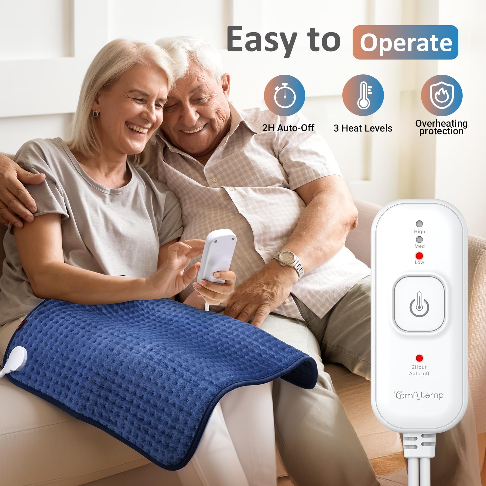 Comfytemp Ultra-Wide heating pad neck-relaxation provides soothing warmth around the neck.