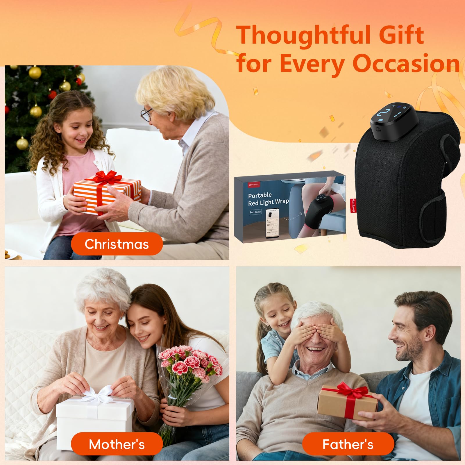 Three vibration modes for customizable knee massage with Comfytemp